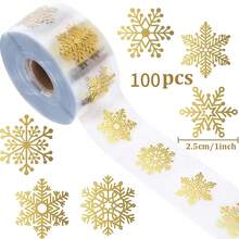 100pcs Transparent Christmas Snowflake Sealing Stickers - Golden Snowflakes For Gift Wrapping, Ornament Decorating, Cards - For Holiday Party Decorations, Christmas Festive Ornament Accents, Vibrant Festive Decor, Adhesivefree Decor, Card Embellishments, Decorative Seals, DIY Decorators