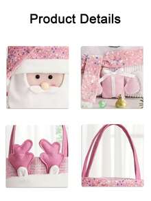 1pc/3pcs Pink Christmas Themed Gift Tote Bag With Festive Cartoon Design - Father Christmas, Snowman, Reindeer - Festive Apple Bags With Flap Closure For Festive Party Decorations, Perfect Christmas Gift Bags - Pink - View 4