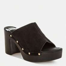 Masaki Soft Suede Leather Wooden Clogs - Black - View 2