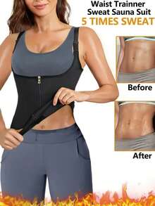 1 bust de compresie cu talie înaltă, cu fermoar - Negru - Vizualizare 3