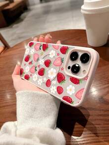 Pink Strawberry Flowers Pattern Magnetic Clear Phone Case For IPhone 17/16/15/14/13/12/11/Air/ProMax/Pro/Plus For Samsung Galaxy S25-S22/FE/Ultra, Compatible, Acrylic+TPU Cover, Creative Y2K Style, Fundas Para Cover De Matching Shockproof Forroid Cases - Hồng - Xem 5