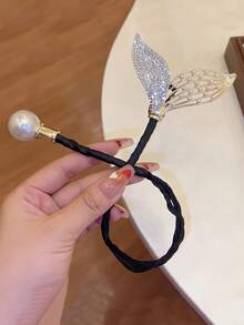 1件裝女款水鑽與仿珍珠裝飾髮髻造型器，優雅時尚高馬尾與髮髻造型工具，適合日常使用，夏季可愛甜美，髮飾頭飾 - 彩色 - 查看 3