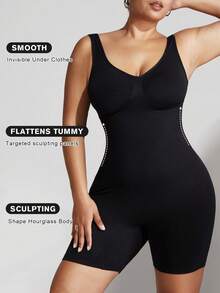 1pc Women Plus Size Seamless Shapewear Jumpsuit, Cinched Waist, Body-Shaping, Chest-Support, Tummy-Control, For Summer