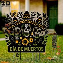 2D Flat, 1pc Death Garden Symbol - Mexican Sugar Skull Decor With Sun Hat, Acrylic Outdoor Indoor Sign For Halloween, Graveyard, Yard - Easy Ground Insertion, Gothic Home & Holiday Display, Durable Graphic Design, No Battery Required, Halloween Decor, Graveyard Decor, Art Decor Style, Windproof Decor, 2D Flat