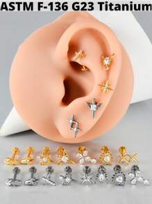 1PC G23 Titanium Zirconia Hexagram Lip Studs Internal Thread Zirconia Butterfly Ear Helix Tragus Cartilage Helix Earrings Body Piercing Jewelry