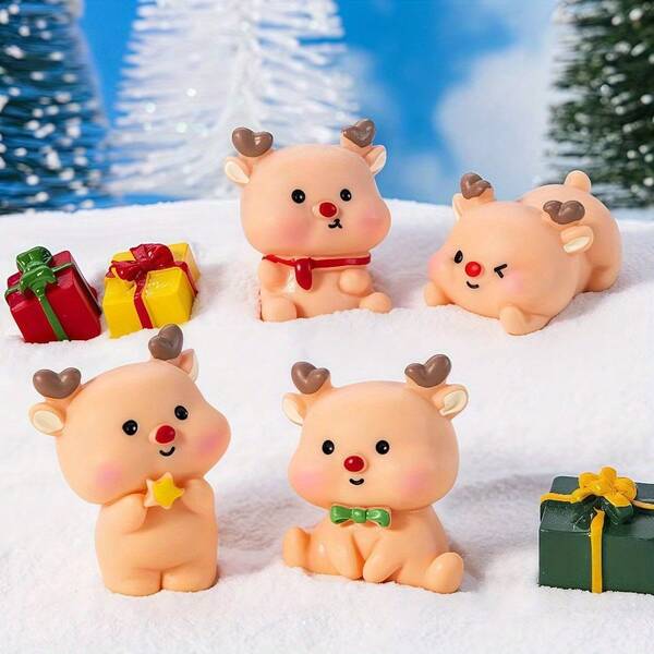 4pcs Christmas Miniature Dollhouse Miniature Elk Figurines, Resin Christmas Reindeer Statues For Succulent & Bonsai Decor, Cute Christmas Deer, Various Resin Miniature Landscape Decoration, Christmas Decoration, Creative Home Dining Table Decoration, Theme Party Decoration, Room Decor Home Decor Christmas Decorations, Perfect Little Gift