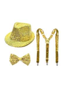 D EXCEED 1/2/3/4/6/9件装西部亮片软呢帽男女通用闪亮亮片帽批发亮片帽纯色服装 - 彩色 - 查看 37