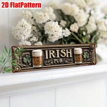 2D Flat, 1pc, 16x4 Inch Vintage Irish Pub Metal Tin Sign, Unique Street Scene Decor, Home Decor, Room Wall Decor, Restaurant Decor, Cafe Decor, Garage Decor, Random Hole Style