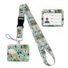 Flower Design Lanyard Business Credit Horizontal Card Holder Neck Strap Keychain Hang Rope ID Badge Holder Lariat Lasso Halloween Accessories Teachers Day Christmas Gift Ideas Bag Charms Car Friend Sister