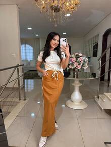Women's Fleece Set With Long Skirt And Button-Down Top – Style, Comfort And Versatility For Everyday Life - Camel - View 2