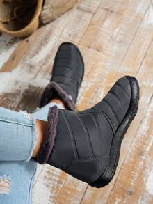 Women's Fashion Boots, Solid Color Casual Business Outdoor Street Fabric Side Zipper Outdoor Comfortable Anti-Slip Warm Snow Boots, Winter