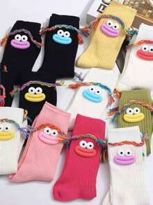 女士3D卡通趣味大嘴编织可爱时尚中筒袜学生袜 - 彩色 - 查看 5