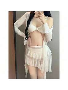 Garment Beads - La falda de color blanco cremoso (conjunto de cuatro piezas) se ha alargado. - Ver 6