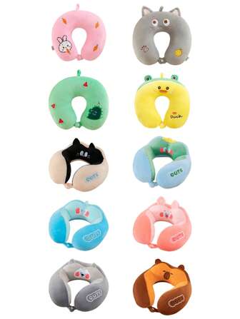 1Pc Cute Protective Neck Pillow Airplane Travel Pillow Protective Cervical Neck Pillow Cartoon Animal Memory Foam U-Shaped Pillow For Adults Bedroom Holiday Party Gift, Christmas Gift Winter Warm Neck Pillow