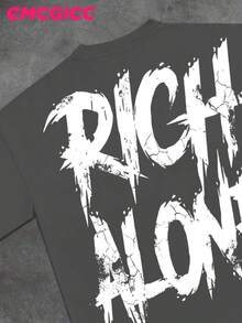 EMCGICC Y2k Men Rich Alone Street Outdoor Life Hip-Hop Style Round Neck Short Sleeved Casual T-Shirt, Comfortable And Breathable Summer Clothes - 灰色 - 查看 5