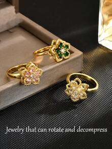 1pc Copper Elegant Rotating Peach Blossom Ring, Unique Design Birthday Gift For Girlfriend