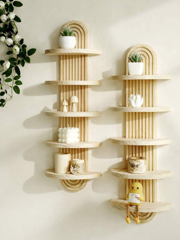 1Pc/2Pcs Geometric Wall Mounted Shelves, Wood Floating Shelves, Rustic Wood Shelves For Wall Storage, Wall Mounted Wooden Display Shelf For Bedroom Kitchen, Floating Shelves For Wall Shelf Over Toilet Small Wall Mounted Farmhouse Decor, Spring Home Decor, Perfect Mother's Day Gift Room Decors Garden Decor Wedding Decor Home Decors