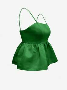 Women's Cute Ruffled Backless Green Cami Top, Party, Cute Summer Spaghetti Strap Top, Wedding Guest, Streetwear, Party - Green - View 2