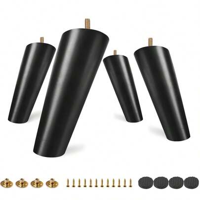 4pcs Natural Wooden Tapered Legs With M8 Threaded Rod - Provide Sturdy And Durable Support For TV Cabinets, Coffee Tables And Sofas - DIY Furniture Legs, Furniture Legs | Natural Wooden Surface | Threaded Rod Design, Furniture Wood Legs Black