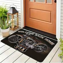 1pc Motorcycle Pattern Anti-Slip Dirt-Resistant Bedside Rug, Coffee Table Mat, Doormat, Plush Crystal Velvet Carpet Mat For Living Room & Bedroom