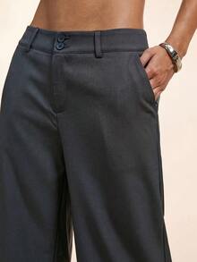 CharmGlow Simple Deep Gray Straight Leg High-Waisted Wide-Leg Women's Trousers - 灰色 - 查看 2
