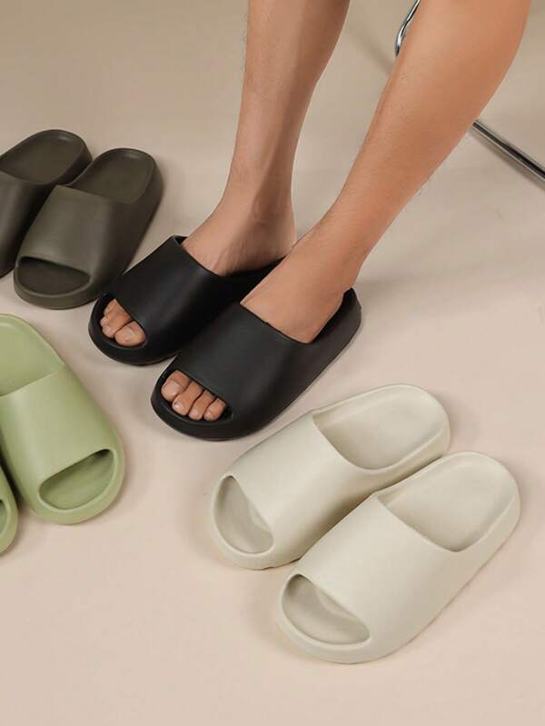 Casual Solid Color Strap Slip-On Slippers, Plastic Platform, Lightweight, Comfortable, Suitable For Indoor, Bathroom, Beach, Summer, Shower Shoes