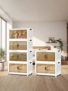 5layers  Plastic Storage Box Organizer, Stackable Storage Box, Covered Storage Box, Storage Container Organizer For Kitchen, Bedroom, Living Room, Study, Office, Foldable Storage Box, Space Saving, Practical Storage Cabinet - White - View 1