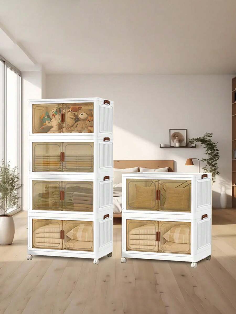 5layers  Plastic Storage Box Organizer, Stackable Storage Box, Covered Storage Box, Storage Container Organizer For Kitchen, Bedroom, Living Room, Study, Office, Foldable Storage Box, Space Saving, Practical Storage Cabinet - White - View 1