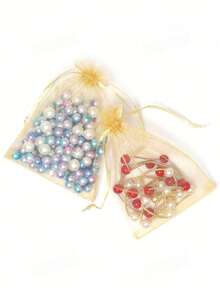 10/50/100个欧根纱礼品袋，金色欧根纱糖果袋，圣诞节彩色欧根纱礼品包装袋，薰衣草香囊袋，圣诞节家居装饰，婚礼派对回礼袋，颜色随机