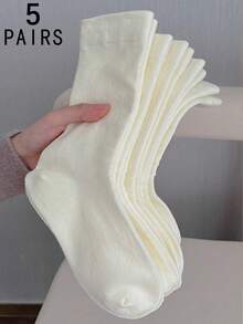 1/3/5/10/15/20 Pairs Women White Wide Mouth Comfortable Simple Maternity Socks, Moisture-Wicking Mid-Calf Socks