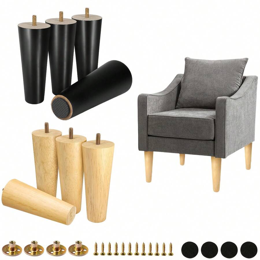 4pcs Tapered Furniture Legs With 4 Nuts, 4 Washers And 12 Screws, Wooden Furniture Feet, Suitable For Cabinets, Sofas, Vanities, Chairs - Multicolor - View 1
