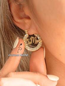 Bông tai kim cương khắc tên theo yêu cầu | Bông tai đồng đính đá khắc tên cá nhân | Bông tai kim cương tối giản | Bông tai kim cương thanh lịch | Trang sức khắc tên theo yêu cầu | Quà tặng cá nhân dành cho phái nữ - Bông tai chữ - Xem 1