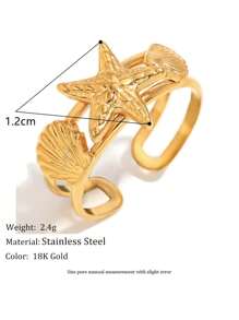 MamacitaSlay 时尚度假风格海星和贝壳开口戒指 - 金色 - 戒指 - 查看 13