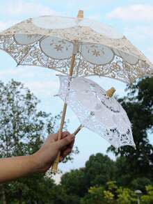 Lace Parasol Umbrella Vintage Wedding Bridal Lace Umbrella Craft White Lace Decorative Umbrella Photography Scene Prop 45cm*43cm - 白色 - 查看 1