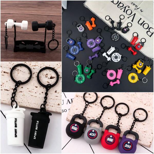 1 pezzo Portachiavi unisex in PVC 3D mini manubrio, ciondolo per borsa yoga, portachiavi manubrio, borsa per bottiglia d'acqua, ciondolo serie fitness, ciondolo versatile per borsa, portachiavi, accessorio, bomboniera, regalo di San Valentino, compleanno