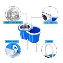 Spin Mop And Bucket With Wringer Setwith 3 Microfiber Mop Replacement Heads And 61" Stainless Steel Adjustable Handle 20QT - 藍色 - 查看 4