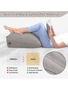 HALMAN 1 pieza Cojín de soporte inflable para alivio de piernas y rodillas, Almohada elevadora de piernas, Almohada en cuña que eleva suavemente las piernas para relajar los músculos y aliviar la hinchazón, Almohada en cuña inflable para dormir, Almohada portátil para piernas, Accesorios esenciales para ejercicio, campamento, vacaciones, accesorios de viaje, máscara para dormir, máscara para los ojos - Gris Claro - Ver 2