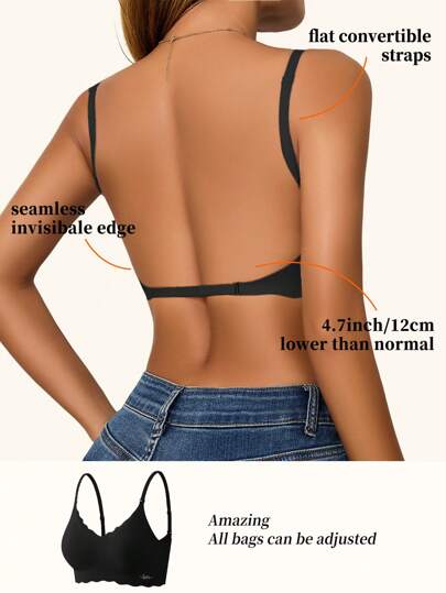 Women's Seamless Backless Strapless Bra - Lightweight & Breathable Thin Cup, Adjustable & Convertible Shoulder Straps, Light Support (Ideal For A/B Cup) - Wedding, Formal Dress, Camisole Underwear,Summer Wear,Bridallingerie