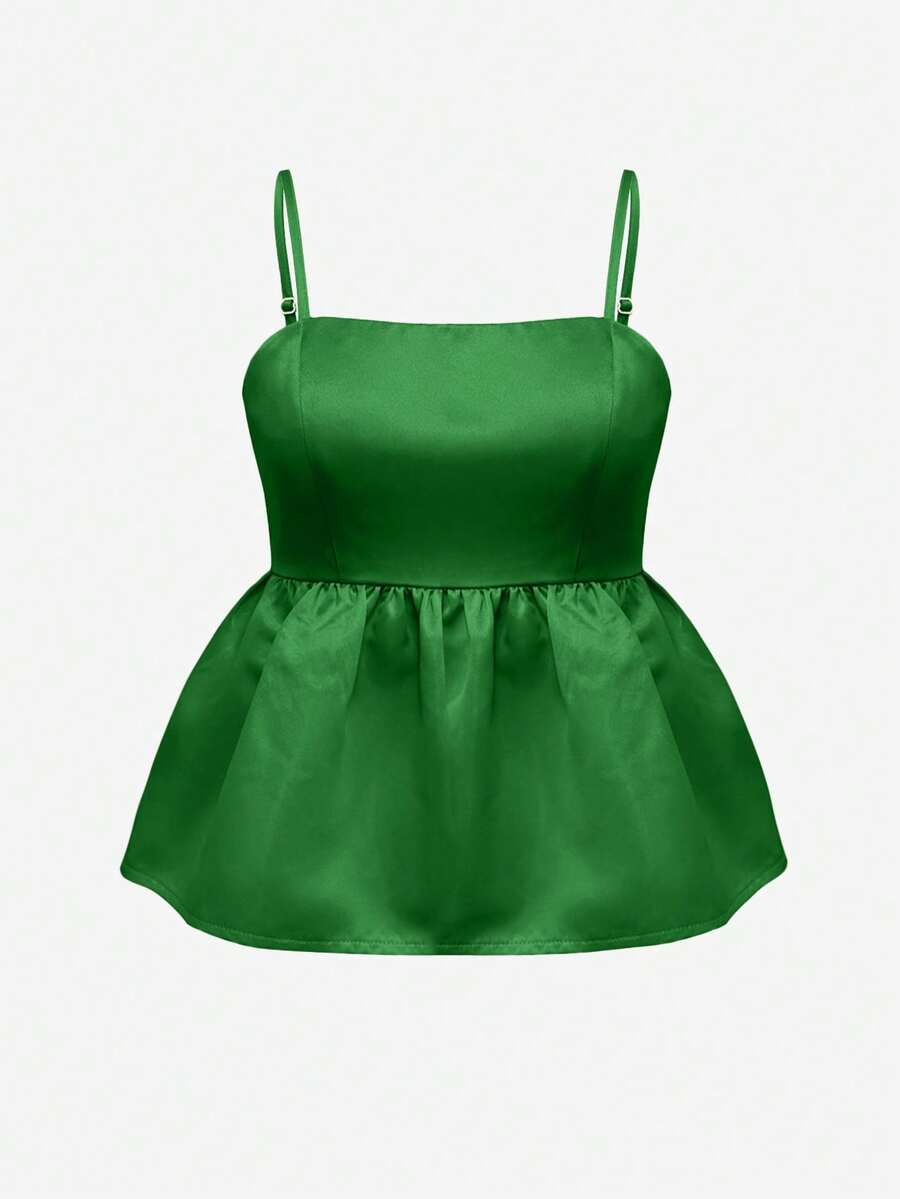 Women's Cute Ruffled Backless Green Cami Top, Party, Cute Summer Spaghetti Strap Top, Wedding Guest, Streetwear, Party - Green - View 1