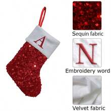 1pc Sequin Personalized Initials Christmas Stockings, Christmas Gift Bag, Fireplace Christmas Tree Hanging Socks, Festive Party Decorations, No Electricity Needed, Christmas Alphabet Letter Socks, Christmas Tree Ornament, Christmas Home Decor Room Party Decoration, Best For Christmas Decorations