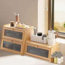 Caja de pan de bambú, organizador de encimera de cocina, organizador de pan y aperitivos, organizador de utensilios de cocina, nueva caja de pan con puerta de acrílico, artículos de cocina, accesorios de cocina, utensilios de cocina - Multicolor - Ver 5