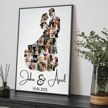 1pc Custom Wedding Couple Photo Collage Template |Editable + Printable Canva Template |Custom Wedding Anniversary |DIY Bride And Groom Photo Collage,Suitable For Bathroom Decor ,Kitchen Decor,Living Room Decor,Bedroom Decor,Optional Frame - Multicolor - View 12