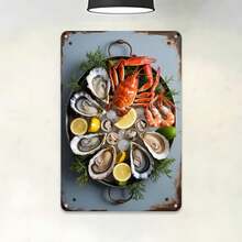 1pcs Seafood Oyster Crab Shrimp  Tin Sign Vintage Seafood Market Metal Sign Print Suitable For Room Bathroom Cave Bar Cafe Garage Garden And Outdoor Decoration 8X12 Inch - 鏽棕色 - 查看 4