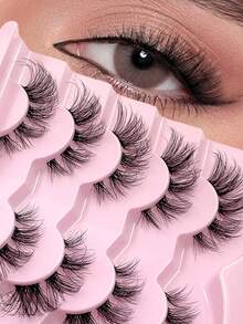 5对装 ENCHUW 透明自然蓬松短款3D假睫毛套装 - 黑色 - 查看 1