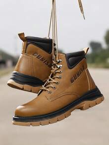 GUYISA 安全鞋，欧盟标准钢头，防砸防刺，轻便高帮工作靴，软橡胶鞋底，皮革鞋面，时尚防护 - 棕色 - 查看 6