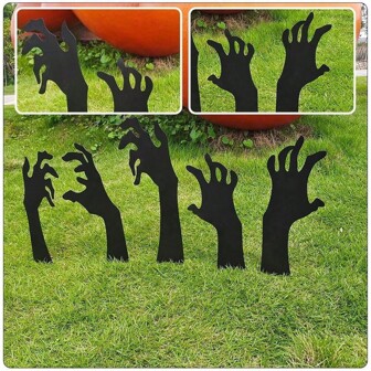 5pcs Halloween Outlet Yard Sign Horror Silhouette Stake Yard Decor, Spooky Hand Lawn Stake Decorations, Black Hand Wooden Stake Haunted House Decor, Autumn Seasonal Decoration