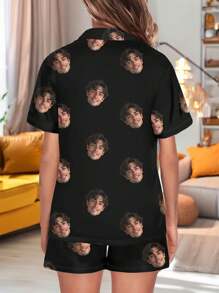 Customized Men/Women Portrait, Family Members, Pets, Cartoon, Holiday Themed Interesting Women Cardigan Pajama Set, Holiday Gift - Multicolor - View 2