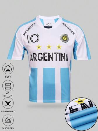 SURUIDA 1pc Argentina Soccer Jersey, Professional Sports Football Shirt, Comfortable For Match, Casual, Team, Outdoor Sports Short Sleeve Top