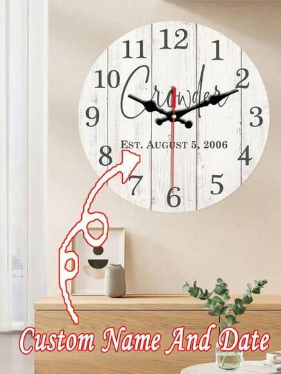 1pc 10/12Inch Personalized Rustic Wood Clock – Custom Family Name Wall Decor, Ideal Wedding Or Housewarming Gift- Silent Non-Ticking Wooden Clock With Numerals, Personalized Gift For Valentine's Day, Weddings, Home Decor, Office, Or School (Battery Not Included), Clock Wall Decor
