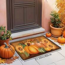 1pc Thanksgiving Autumn Theme Decor Multi-Color Pumpkin & Sunflower Print Holiday Doormat, Soft Non-Slip Absorbent Washable Kitchen Mat, Festive Cozy Entryway Rug, Rectangular Low Pile Holiday Home Decor Mat For Living Room, Bedroom, Kitchen, Laundry Room, Bathroom